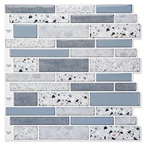 Art3d Peel and Stick Brick Kitchen Backsplash Self-Adhesive Wall Tile Stone Design, 10 Sheets (Blue), Marble, 30 * 30cm (A17020P10)