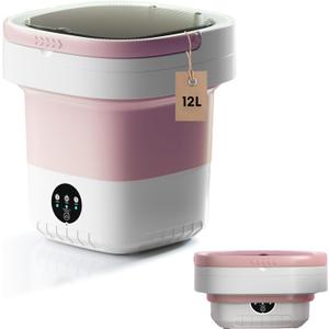 Portable Washing Machine, 12L Upgraded Mini Washing Machine, Suitable for Small Clothes, Foldable Laundry Machine, Ideal for Dorm, Home, Hotel, Camping and Travel (Pink, 12L)