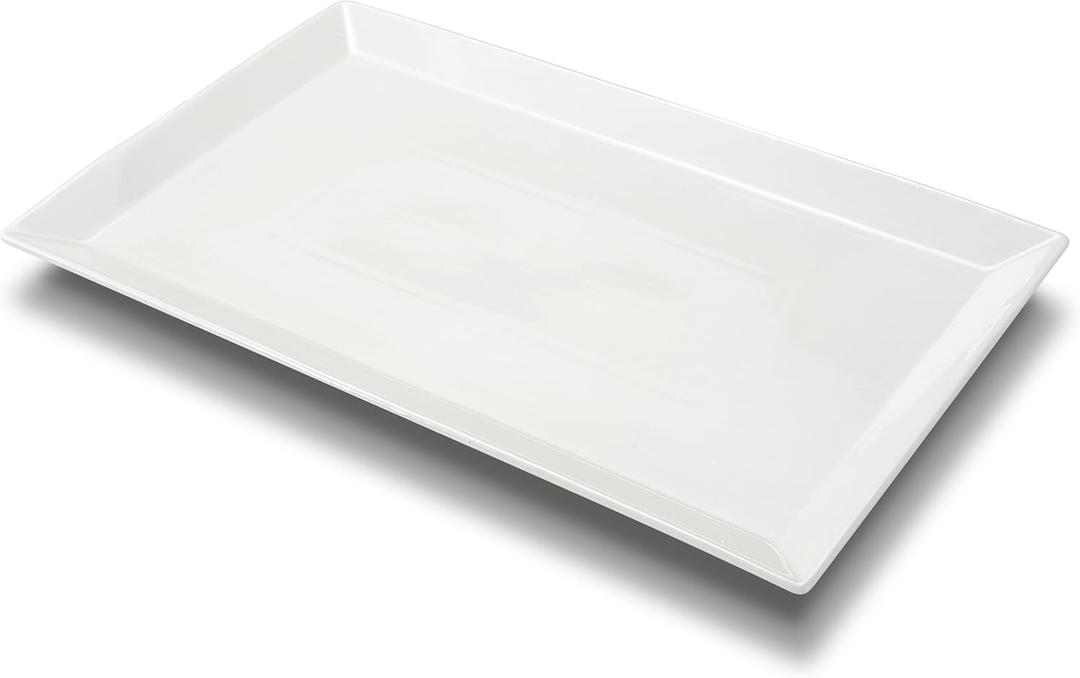 MIECOO Large Serving Platter, 18.5" x 11.5" White Serving Tray, Rectangular Porcelain Plate for Party, Wedding, Birthday, Entertaining, Food, Appetizer, Fruit, Sushi, Dessert, 18.5" x 11.5", 1Pack