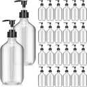 Tessco for You 24 Pcs Clear Soap Dispenser Empty Plastic Pump Bottles Refillable Shampoo Container for Hand Sanitizer Soap Lotion Body Wash Conditioner Bathroom Kitchen Travel, 16.9oz