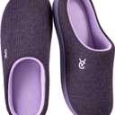 VeraCosy Women's Two-Tone Slippers Soft Comfy Knit Memory Foam Non-slip Indoor Outdoor House Shoes (Purple, M)