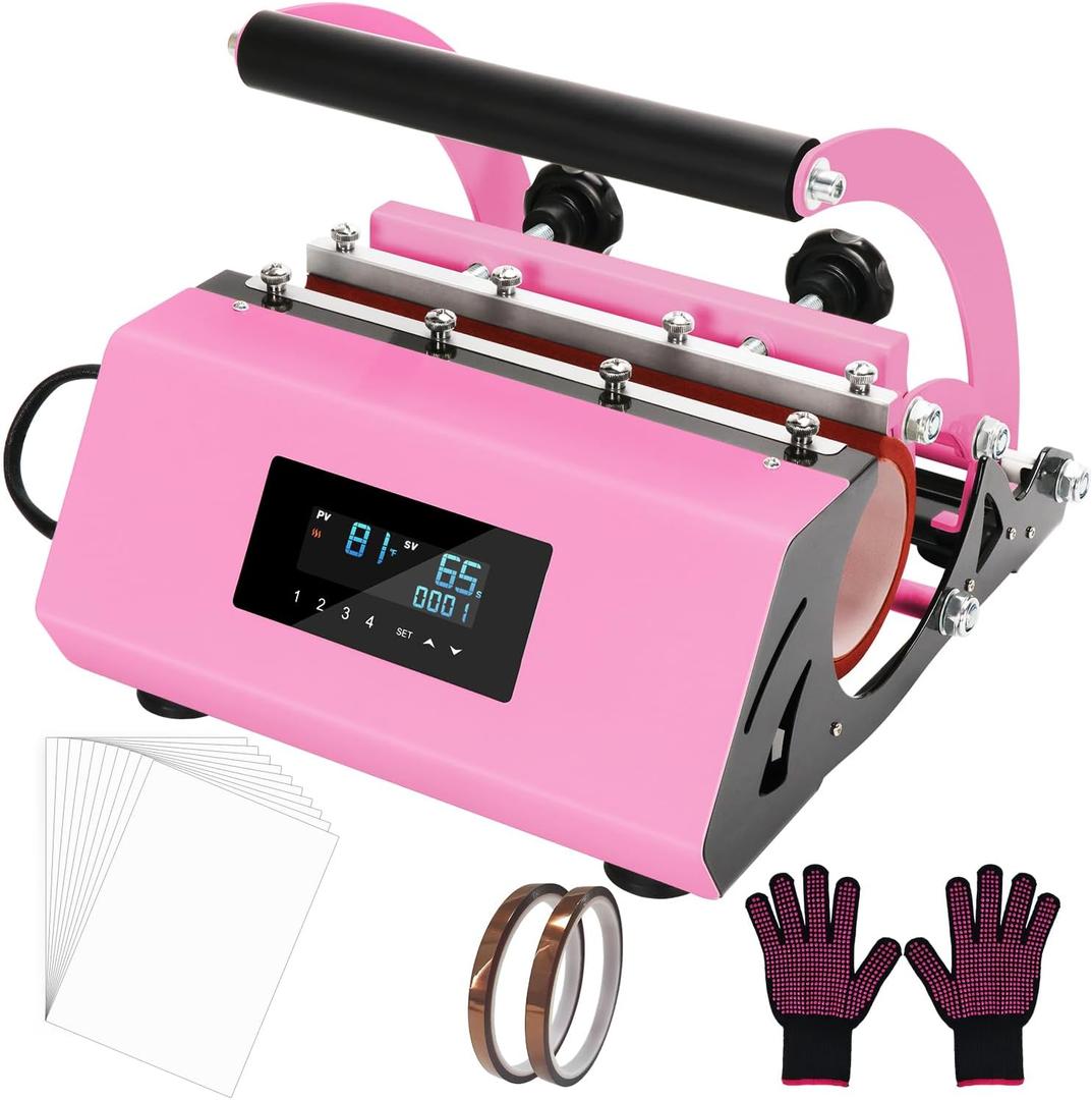 Tumbler Heat Press Machine Sublimation for 11-30oz Mug Tumbler Straight Cup with Sublimation Paper Heat Tape and Glove (Pink)