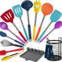 HOTEC Heat Resistant Silicone Kitchen Utensils, Cooking Utensil Set, Spatula Set, BPA Free, Kitchen Gadgets, Utensils Holder, Dishwasher Safe, 14pcs Multicolor
