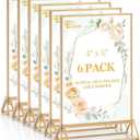 EHWINE 6 Pack Acrylic Sign Holder 4 x 6, Double Sided Gold Picture Frame Stand up Table Top Sign Holders, Clear Display Stand Menu Flyer Holder for Wedding Party