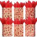 Censen 24 Pcs Medium Christmas Gift Bags with Tissue Paper Xmas Kraft Paper Goodie Bags with Handle Bulk for Christmas Gift Wrapping Holiday Party Supplies 10 x 8 x 4''(Red Snowflake)