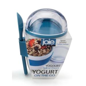Joie Yogurt On The Go Portable Cup with Snap-On Spoon, Reusable Container with Separate Compartment for Granola, Durable and Leakproof, BPA-Free, Great for Lunches or Backpacks, Colors May Vary