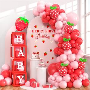 SNLN Strawberry Baby Shower Decorations, A Berry Sweet Baby Is On The Way Party Supplies Pink and Red Balloon Arch Baby Boxes, Baby Shower Decorations for Girl Gender Reveal Berry First Birthday Decor