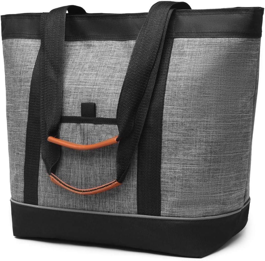 Insulated Cooler Bag Reusable Grocery Tote Bags Transport Large Lunch Box for Women (Grey)