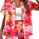 UNIQUEONE Hawaiian Outfits for Women: 2 Piece Hawaiian Luau Outfits Tropical Floral Print Beach Vacation Sets (Medium, Orange)