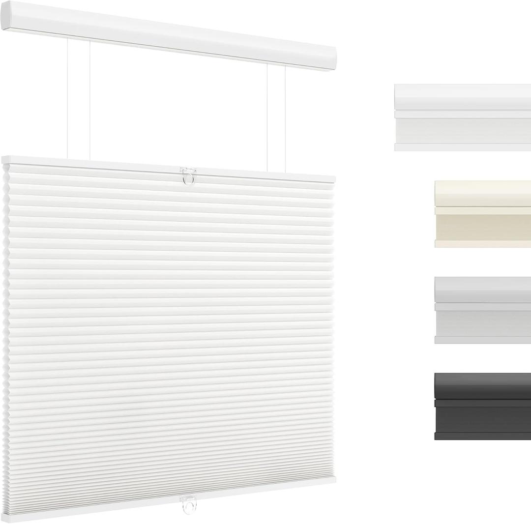 UNISHADES Top Down Bottom Up Cellular Shades Cordless Honeycomb Blinds for Indoor Windows, for Windows Size (27" W 64" H) Colour (White - Light Filtering)