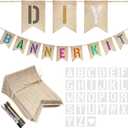 15 PCS Burlap Banner DIY Kit With 27 PCS Letter Stencil Banner Burlap Painting For Party Decorations Swallowtail Flags For Birthday (15PCS Light brown)