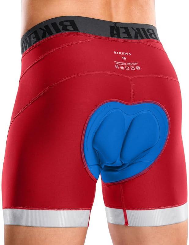 Bikewa Men's Cycling Underwear with Anti-Slip Leg Grips 4D Padded Bike Shorts MTB Liner for Bicycle Biking Riding (Medium, Red)