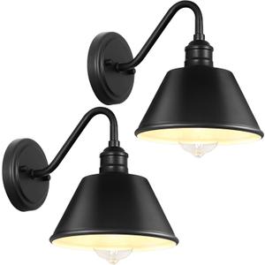 2-Pack Gooseneck Outdoor Barn Light Fixtures, 8 inch Outdoor Wall Sconces, Farmhouse Barn Light for Porch, Matte Black Exterior Wall Mount Lights, Anti-Rust, Garage, Patio, E26 Base, Hardwired