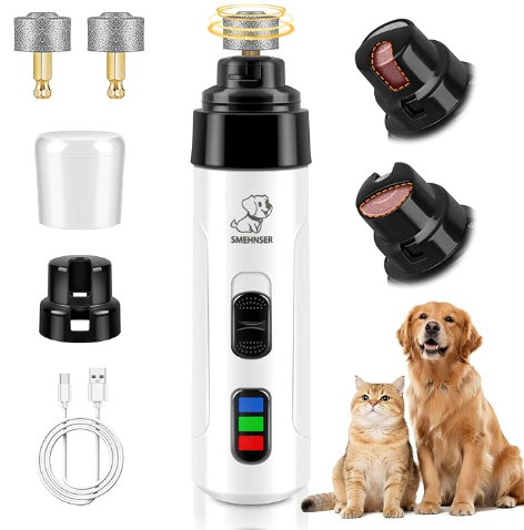 PleySyncz Silent Dog Nail Grinder, Cordless Grooming Pro Nail Grinder, USB Rechargeable Pet Nail Grinder, Painless Paws Grooming for Small Medium Large Dogs & Cats (2 Replacement Heads)