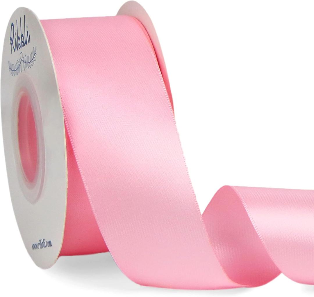 Ribbli Pink Double Faced Satin Ribbon,1-1/2 x Continuous 25 Yards,Use for Bows Bouquet,Gift Wrapping,Baby Shower,Floral Arrangement
