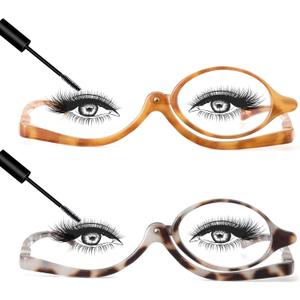 JM 2 Pairs Makeup Reading Glasses Magnifying Flip Down Cosmetic Readers for Women with Spring Hinge +2.0
