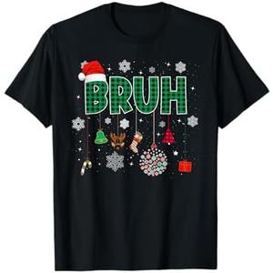 Bruh Christmas Green Plaid Boys Kids Girls Xmas Pajamas T-Shirt S