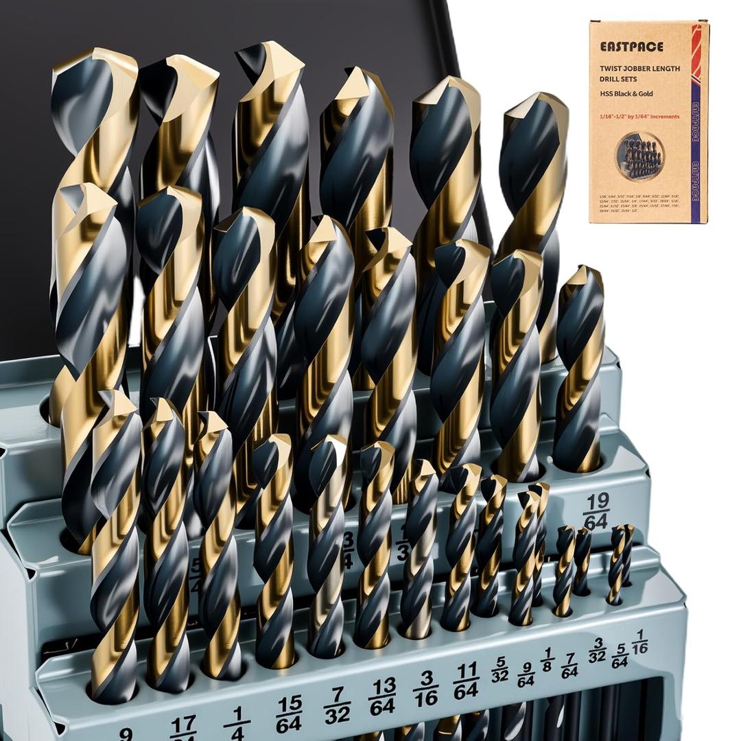 29Pcs Cobalt Drill Bit Set 1/16"-1/2", HSS with Black and Gold Finish, Twist Jobber Drill Bit Kit with Index Case for Cast Iron, Hard Metal, Stainless Steel, Plastic and Wood
