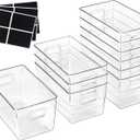 10 PACK Clear Storage Bins Clear Storage Containers for Kitchen Pantry Organization, Organizing Bins with Built in Handles, Cabinet Organizers