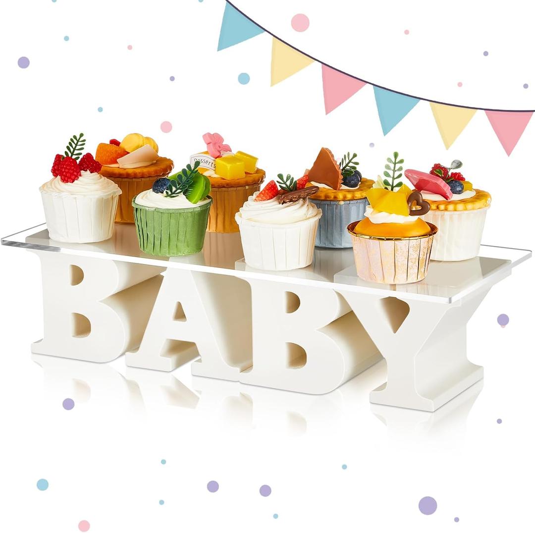 Willinglong BABY Acrylic Cupcake Stand 6.3 x 15.7 in Baby Shower Cupcake Stand Clear Dessert Display Holder Tower for Gender Reveal Birthday Party Decorations Supplies Table Centerpiece