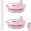 40 oz Tumbler Flip Straw Lid Replacement for Stanley Quencher, 2PCS Spill Proof Tumbler 40oz Replacement Lid for Stanley Cup(Pink 2 Pack)