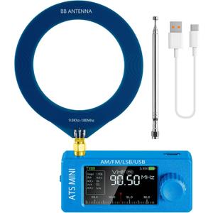 Si4732 ATS Mini Radio Pocket Radio - AM/FM/LSB/USB/CW/RTTY All Band Receiver with 800mAh Battery, Built-in Headphone Amplifier, Hi-Z Circuit and Robust ESD Antenna Protection (Blue)