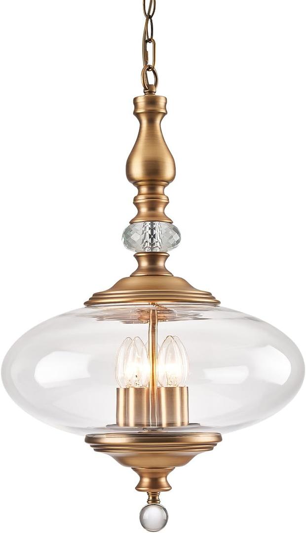 Vintage Pendant Light Brass Glass Pendant Light 15.74" Wide Adjustable Hanging Height 5 Light Pendant for Sitting Room, Kitchen, Dining Room, Ressing Room Hallway Entryway