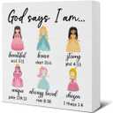 God Says I Am Princess Sign Positive Affirmation Wooden Sign Christian Inspirational Gifts for Kids Teen Girl Room Bedroom Dorm Home Shelf Bible Verse Decor 5 X 5 Inches