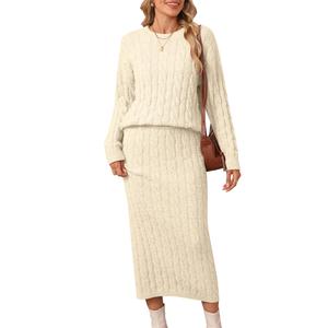 Women's 2 Piece Sweater Set Outfits Long Sleeve Pullover Top Bodycon Maxi Long Skirt Knit Dresses 2025 Fall, Apricot, Medium (Beige, M)