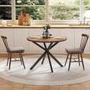 ChooChoo Round Dining Table for 2, Farmhouse Wood Kitchen Table, Circle Dinner Table for Kitchen & Dining Room, Small Space, 31.5In, Walnut, 31.5 Inch Diameter