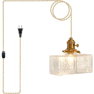 Plug in Pendant Light for Ceiling, 7.09 Inch Vintage Light Fixtures Clear Glass Lampshade 14Ft Hanging Lights with Plug in Cord On/Off Switches Industrial Pendant Lights for Bedroom Living Room