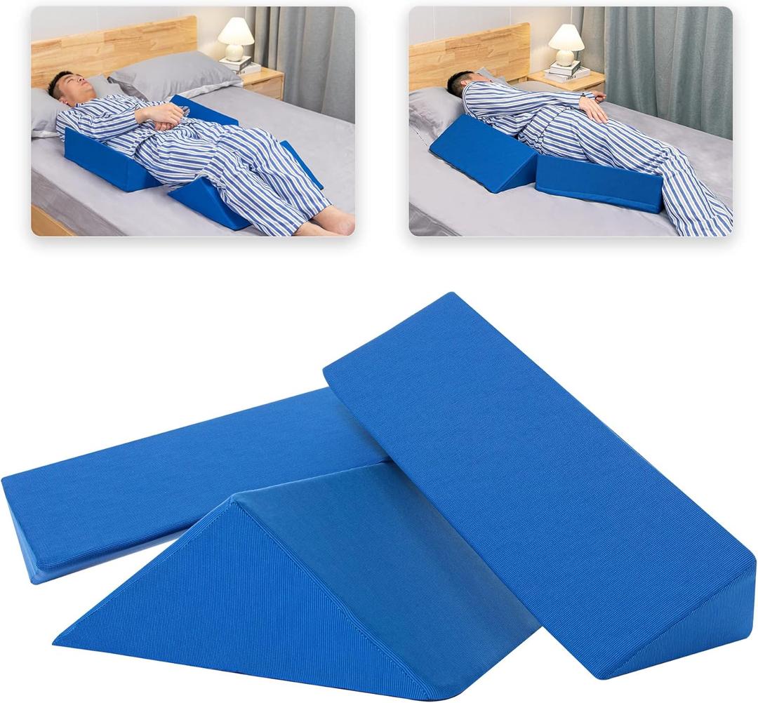 Fanwer Positioning Wedge Pillow for Side Sleeping (3 in 1), 40 Degree Triangle Bed Wedges & Body Positioners for Back Pain, Preventing Bedsores, After Surgery, Knees Elevated, Pregnancy (Blue)