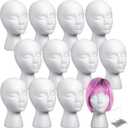 Gisafai 12 Pcs Foam Wig Head with 50 Pcs T Pins Female Foam Mannequin Wig Stand and Holder 11" Tall Cosmetics Model Head Display Hair, Hats Hairpieces Display for Home Travel Salon
