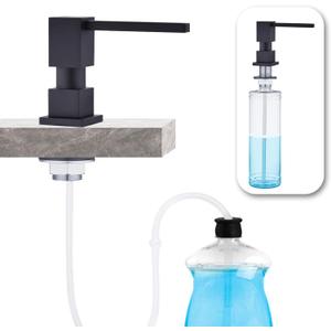 Soap Dispenser Square Built in Sinkwith 47'' Long Tube, Matte Black Brass Pump Head for Kitchen Sink with 17 oz Bottle