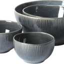 Gibson Elite Sandy Pines 4 Piece Nesting Bowl Set, 4, 5.5, 7 & 9 Round Stoneware Bowls, Reactive Glaze Finish, Blue, Mixing, Prep & Serving Bowls, Microwave & Dishwasher Safe
