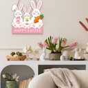 Whaline Easter Bunny Wooden Door Sign with String Hanging Plaque Cute Rabbit Hanging Sign for Holiday Outdoor Indoor Porch Wall Decor, 11.8 x 12.1 In