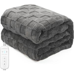 Electric Heated Blanket Throw - 50"x60" Heating Blanket Throw House Warming Gifts New Home, Ultra Soft Warm Flannel Sherpa Fast Heat,8 Heat Level 10 Hours Auto-Off ETL Certified (Grey)