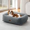 Washable Dog Bed for Small Medium Dogs - Rectangle Orthopedic Corduroy Fleece Pet Bed with Removable Cover and Nonskid Bottom, Calming Puppy Bed Soft Pet Sofa, Grey(25x21x7inchs)
