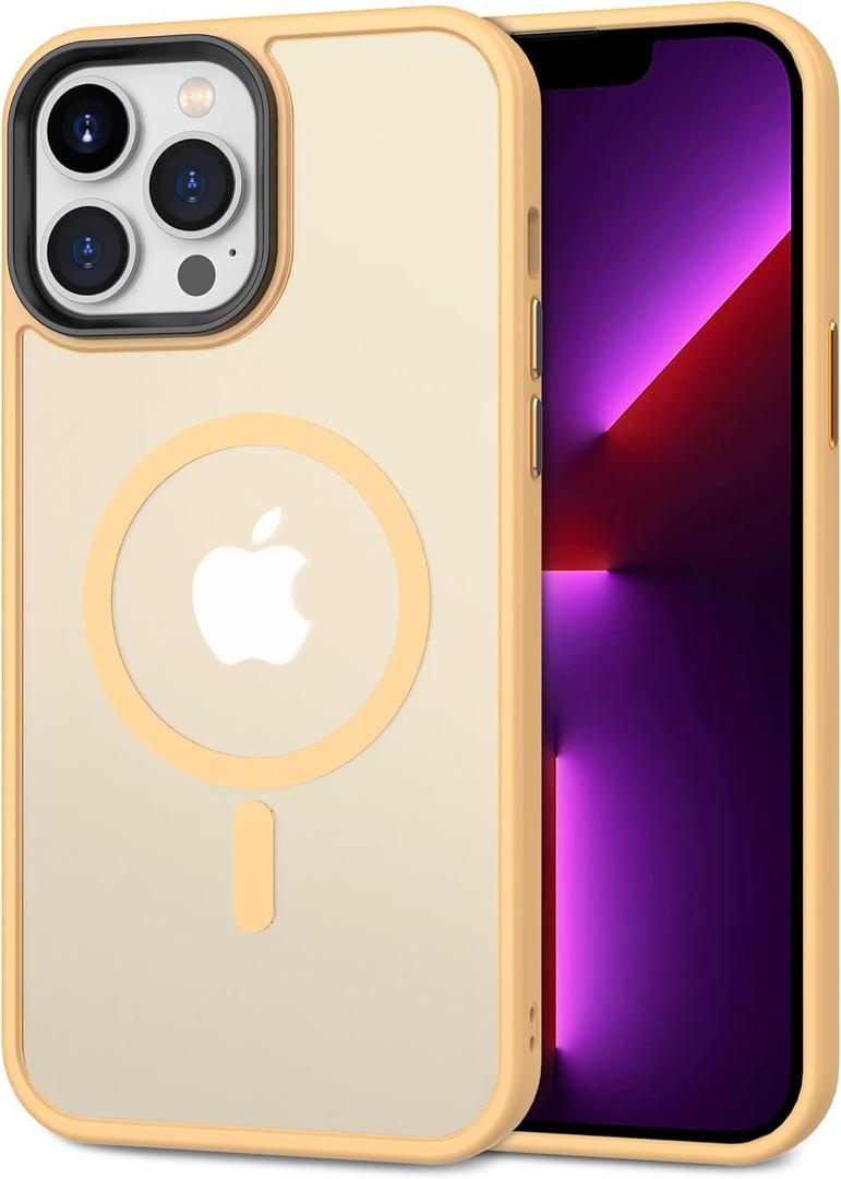 CACOE Magnetic Case for iPhone 13 Pro Max 6.7 inch-Compatible with MagSafe & Magnetic Car Phone Mount,Anti-Fingerprint TPU Thin Phone Cases Cover Protective Shockproof (Orange Yellow)