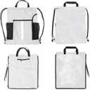 BeeGreen White_Drawstring_Backpack_Bag_Sports_Gym_Backpack with Shoe Compartment and Two Water Bottle Holder for Men Women Large String Athletic Sackpack Workbag White