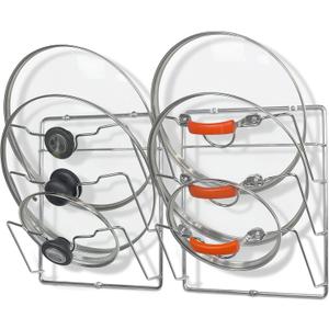 Simple Houseware 2-Pack Cabinet Door/Wall Mount Pot Lid Organizer Rack, 9.5" W x 4.5" D x 11.5H, Chrome