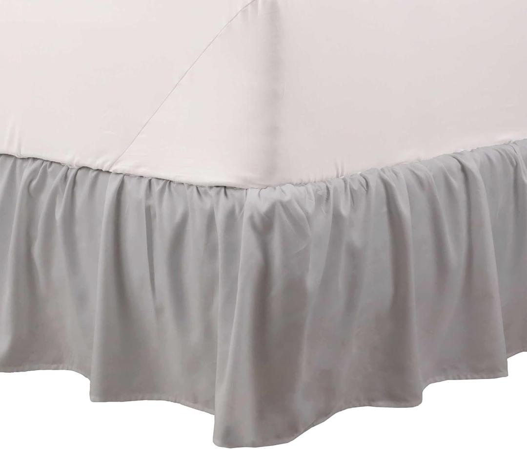 Martex Queen Ruffle Bed Skirt | Easy Fit Bed Skirts | Microfiber Bed Skirt | 15 Inch Drop | Hotel Quality Bedskirt | Grey