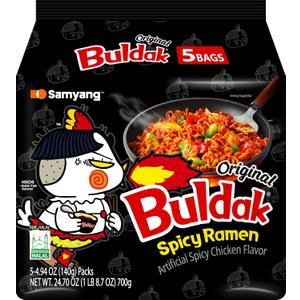 Samyang Buldak Korean Spicy Chicken Stir Fried Ramen Original Flavor Spicy Noodles Authentic Korean Ramyun 4.94 oz (Pack of 5) (24.7 Ounce (Pack of 1))