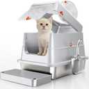 Stainless Steel Litter Box with Lid, Medium Enclosed Litter Tray with High Sided, Grey