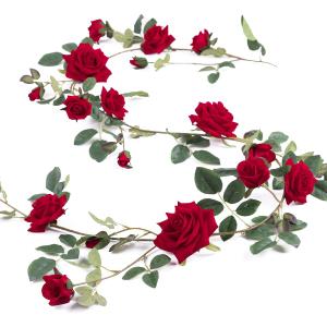 Rose Vine Artificial Flower Garland Fake Hanging Rose Ivy Plants 6ft for Wedding Home Party Garden Arrangement Decor Pack of One (Red)