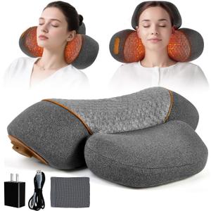 Upgraded Neck Massager Pillow, 3-in-1 Neck Massager, Traction Massage with Heat, Neck Pillow for Shoulder Pain, Deep Tissue Pain Relief,Rechargeable TheraPillow (Gray)