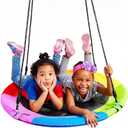 TURFEE 40" Saucer Tree Swing for Kids Outdoor, 900Lb Weight Capacity, Waterproof Swing Seat with Adjustable Hanging Straps for Children Playground Backyard (Rainbow)