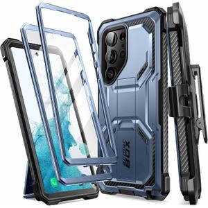 i-Blason for Samsung Galaxy S23 Ultra Case with Stand, [2 Front Frames] [Built-in Screen Protector] [Belt Clip Holster], Military-Grade Shockproof Rugged Phone Case for Samsung Galaxy S23 Ultra, Blue