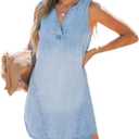 CUPSHE Women's Denim Mini Dress Jean Dresses V Neck Sleeveless Casual Summer Outfits 2025 Trendy (Small, Blue)
