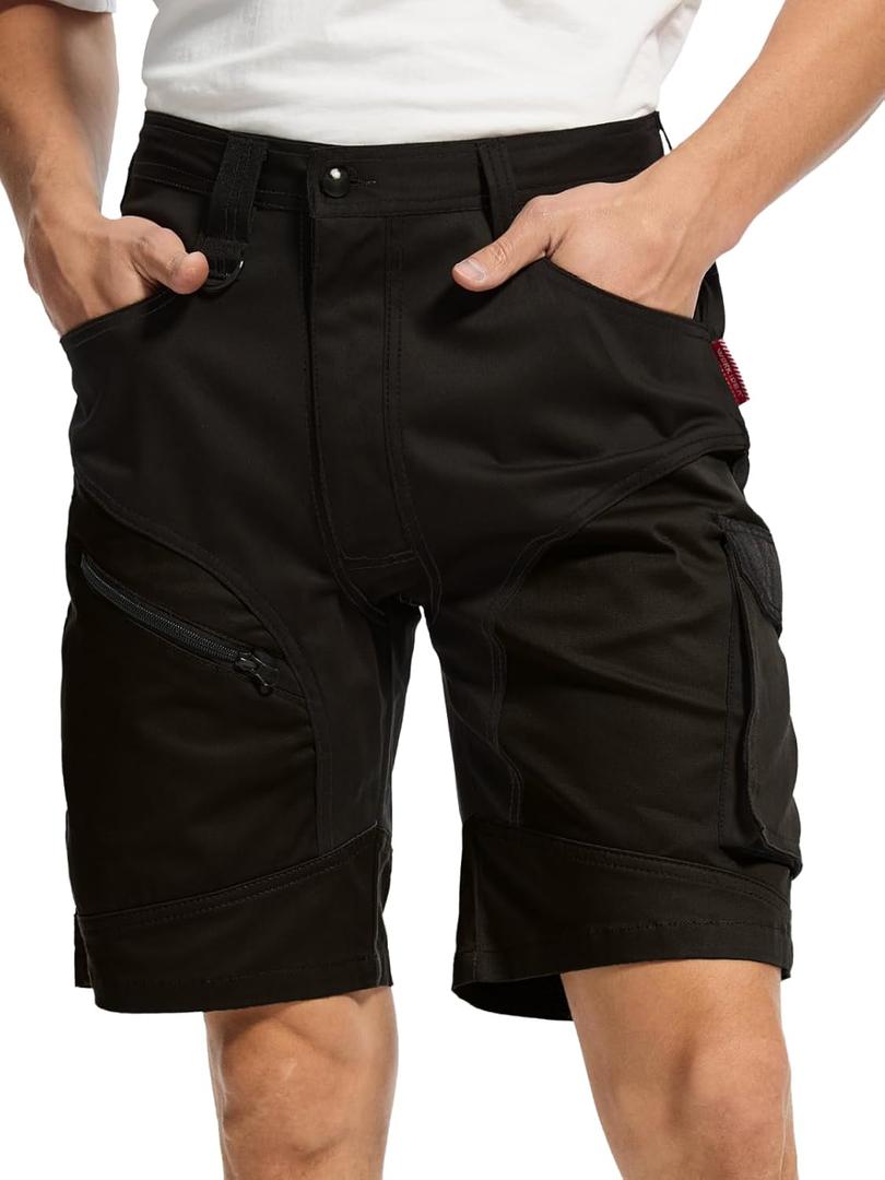WORK IDEA Men's 10 Inch Cotton Work Shorts Strench with Utility Pockets, Black, XL